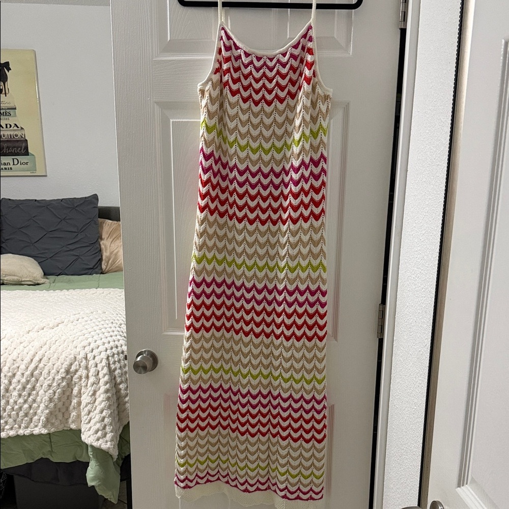 Rachel Zoe Pink, Red & Green Chevron Knit Maxi Dress